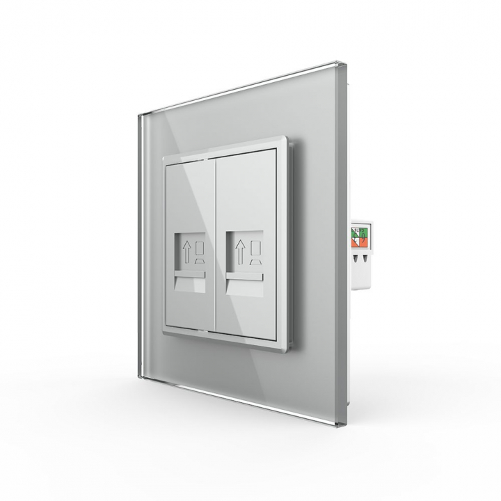 Розетка интернет двойная RJ-45 кат.6 Livolo, 1 пост, цвет серый
