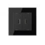 Розетка с двумя USB type-A, блоком питания 5В 2.1А Livolo, 1 пост, цвет черный