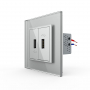 Розетка с двумя USB type-A, блоком питания 5В 2.1А Livolo, 1 пост, цвет серый