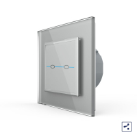 Двухклавишный проходной/перекрестный сенсорный выключатель Livolo Quadro, 1 пост, цвет серый