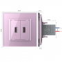 Розетка с двумя USB type-A, блоком питания 5В 2.1А Livolo, 1 пост, цвет розовый
