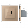 Розетка USB type-C и USB type-A, блоком питания 36W Livolo, 1 пост, цвет золотой