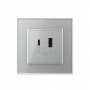 Розетка USB type-C и USB type-A, блоком питания 36W Livolo, 1 пост, цвет серый
