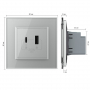Розетка USB type-C и USB type-A, блоком питания 36W Livolo, 1 пост, цвет серый