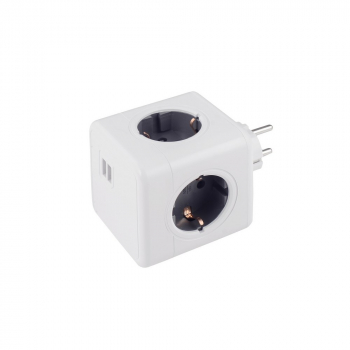 Разветвитель Cube Original 4 Euro 16A, 2 USB A с блоком 5В/2.1А RocketSocket, цвет белый-серый