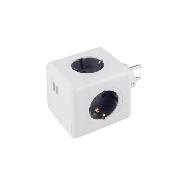 Разветвитель Cube Original 4 Euro 16A, 2 USB A с блоком 5В/2.1А RocketSocket, цвет белый-серый