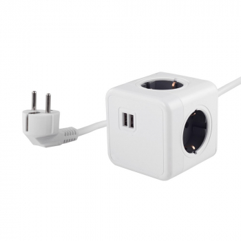 Удлинитель Cube Extended 4 Euro 16A, 2 USB A с блоком 5В/2.1А, кабель 1,5м RocketSocket, цвет белый-серый