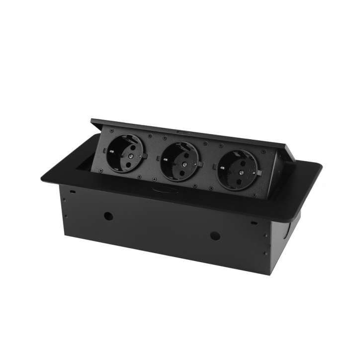 Розетка горизонтальная выдвижная 3 Euro 16A RocketSocket, проводка, цвет черный