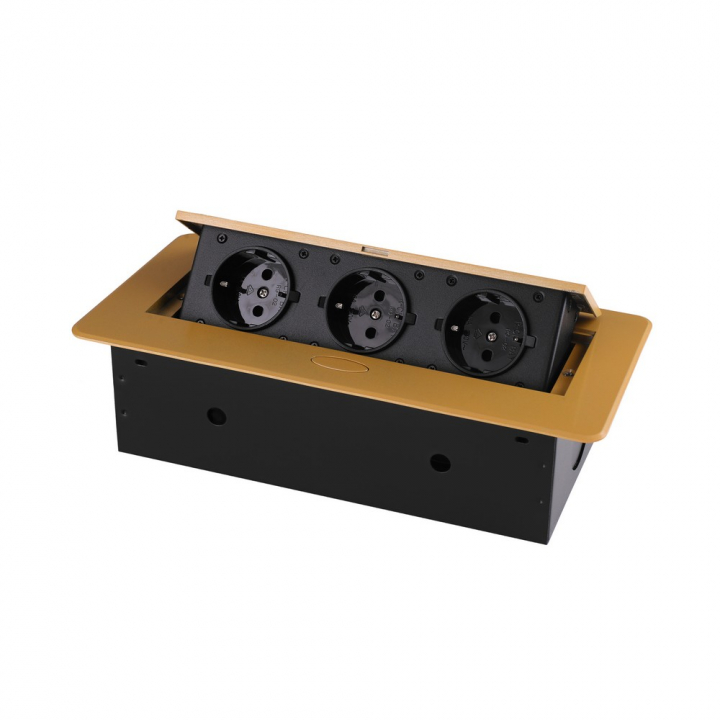 Розетка горизонтальная выдвижная 3 Euro 16A RocketSocket, проводка, цвет золотой