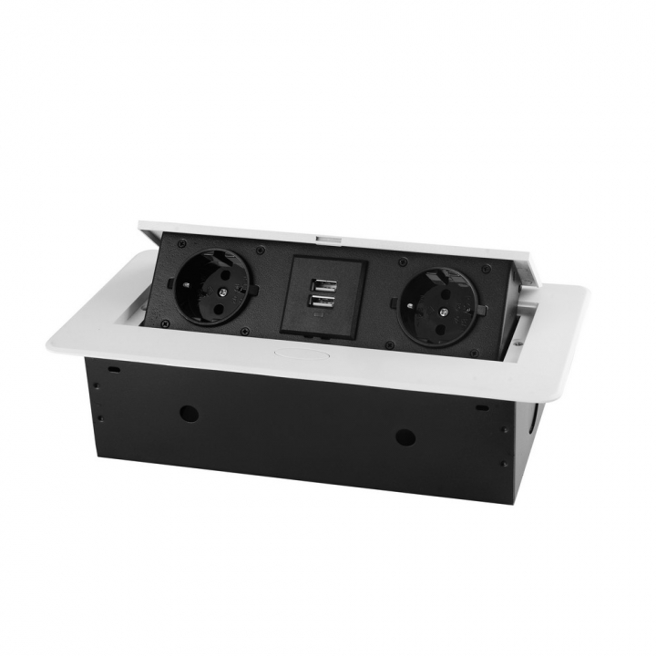 Розетка горизонтальная выдвижная 2 Euro 16A, 2 USB A с блоком 5В/2.1А RocketSocket, проводка, цвет белый