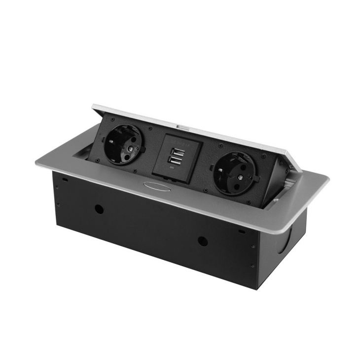 Розетка горизонтальная выдвижная 2 Euro 16A, 2 USB A с блоком 5В/2.1А RocketSocket, проводка, цвет серый