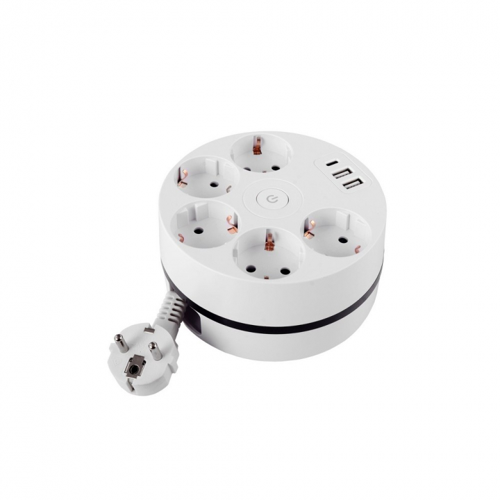 Удлинитель Power Wheel USB Extended 5 Euro 16A, 3 USB 2A+C с блоком 5В/3.4А, кабель 3,0м RocketSocket, цвет белый