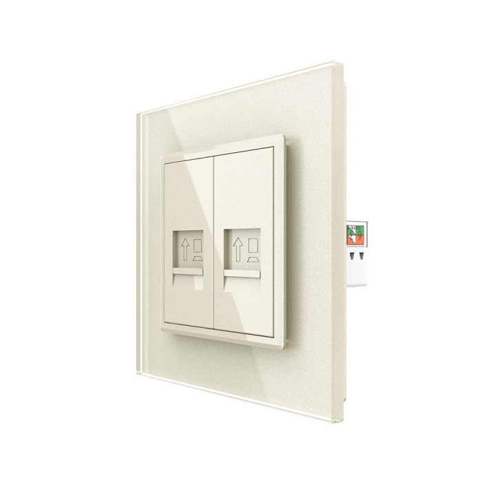 Розетка интернет двойная RJ-45 кат.6 Livolo, 1 пост, цвет жемчужный