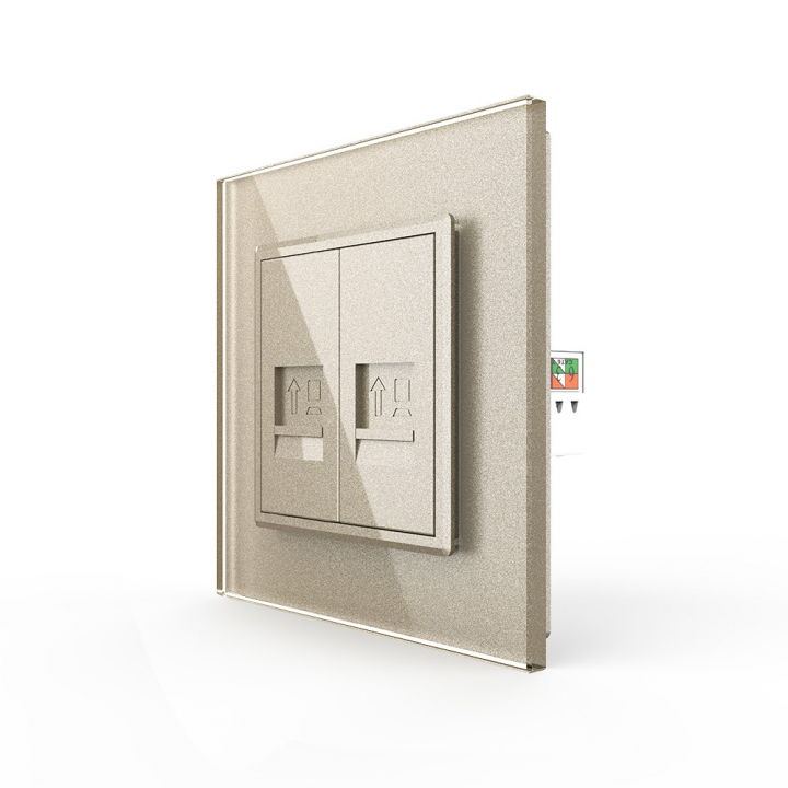 Розетка интернет двойная RJ-45 кат.6 Livolo, 1 пост, цвет шампань