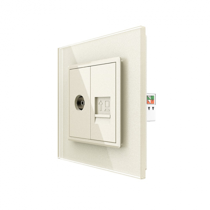 Розетка телевизионная и интернет RJ-45 кат.6 Livolo, 1 пост, цвет жемчужный