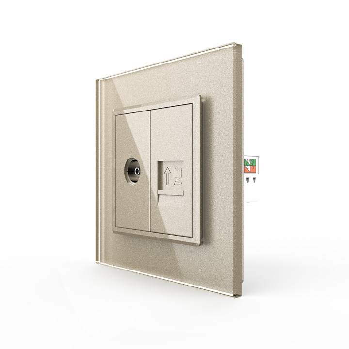 Розетка телевизионная и интернет RJ-45 кат.6 Livolo, 1 пост, цвет шампань