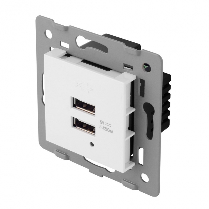 Розетка LivoloTouch 2USB с блоком питания 2.1А 5В для рамки Livolo, цвет белый (механизм)