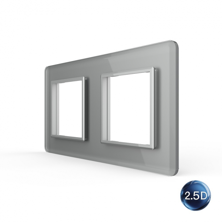 Рамка для розетки Livolo 2 поста, цвет серый, 2.5D стекло