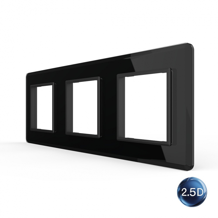 Рамка для розетки Livolo 3 поста, цвет черный, 2.5D стекло
