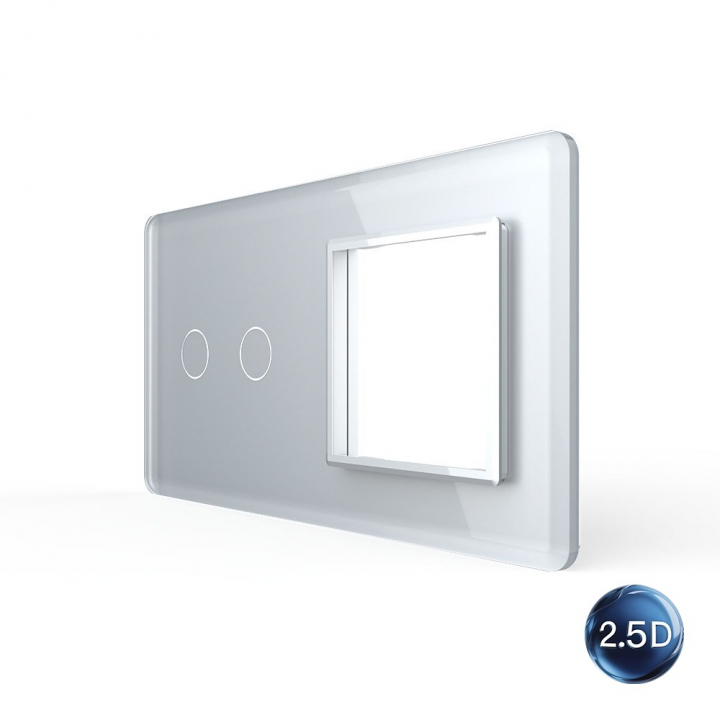 Панель для сенсорного выключателя и розетки Livolo, 2 клавиши, цвет серебристый / алюминий, 2.5D сте